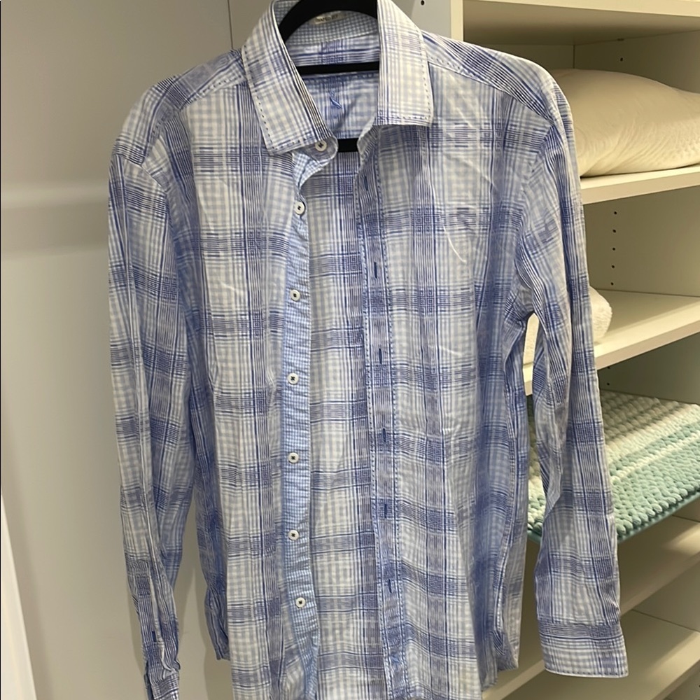 Tailorbyrd Blue and White Casual Button Down Shirt